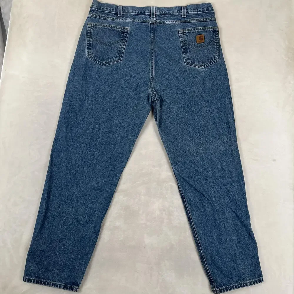 Carhartt Jeans Mens 42x32 Blue Relaxed Tapered Work Denim Medium Wash B17-DST